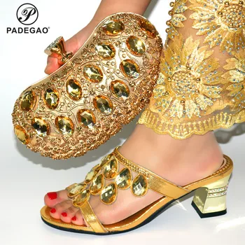 

2020 New Design Pointed Toe Italian Women Shoes and Bag in Gold Color African Lady Slingbacks Shoes Matching Bag for Party