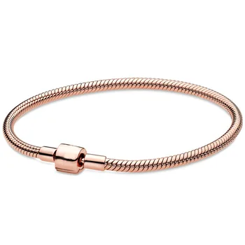 

New 925 Sterling Silver Bracelet Rose Moments Barrel Clasp Snake Chain Bracelet Bangle Fit Women Bead Charm Diy Europe Jewelry