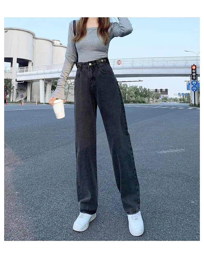 ripped jeans Wide Leg Jeans Woman High Waist Denim Pants y2k Streetwear Korean Jeans Denim Trousers Straight Dark Gray Jeans Boyfriend Femme women's clothing stores