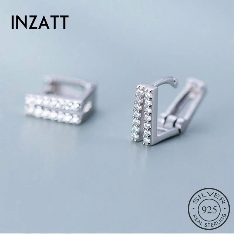INZATT настоящее 925 пробы серебряные циркониевые квадратные серьги кольца для