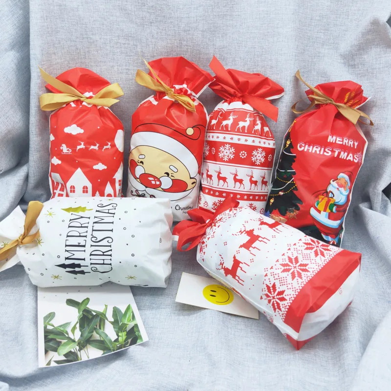 10 шт. подарочные пакеты EVA, шелковая лента для рождественской вечеринки, упаковка для печенья и закусок, коробка для конфет Санта, праздничные принадлежности, Свадебный пластиковый пакет