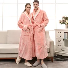 Зимний теплый халат длиной до лодыжки, толстый Халат для мужчин и женщин, Коралловое кимоно из рунной шерсти, халат для влюбленных, парная ночная рубашка, ночная рубашка, длинная ночная рубашка