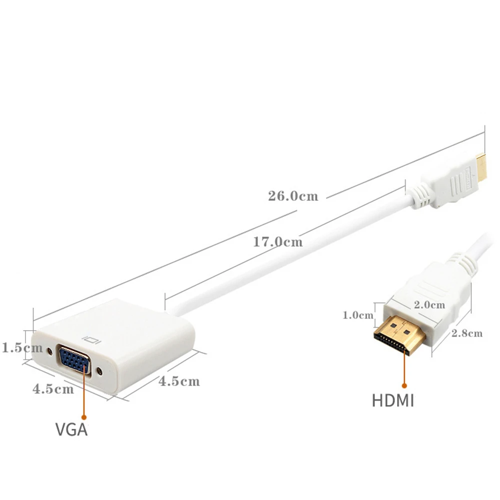 HDMI к VGA видеокабель HD Поддержка HDCP 1,0/1,1/1,2 встроенный чип-преобразователь для компьютера и проектора