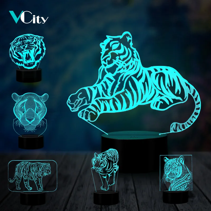 Ночник VCity в виде тигра абстрактная акриловая Светодиодная лампа с USB разъемом