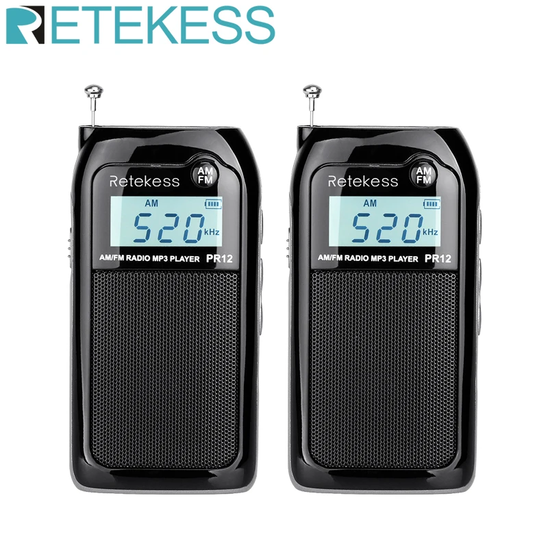 2 шт. RETEKESS PR12 AM FM мини портативное карманное радио приемник с MP3 плеером Поддержка