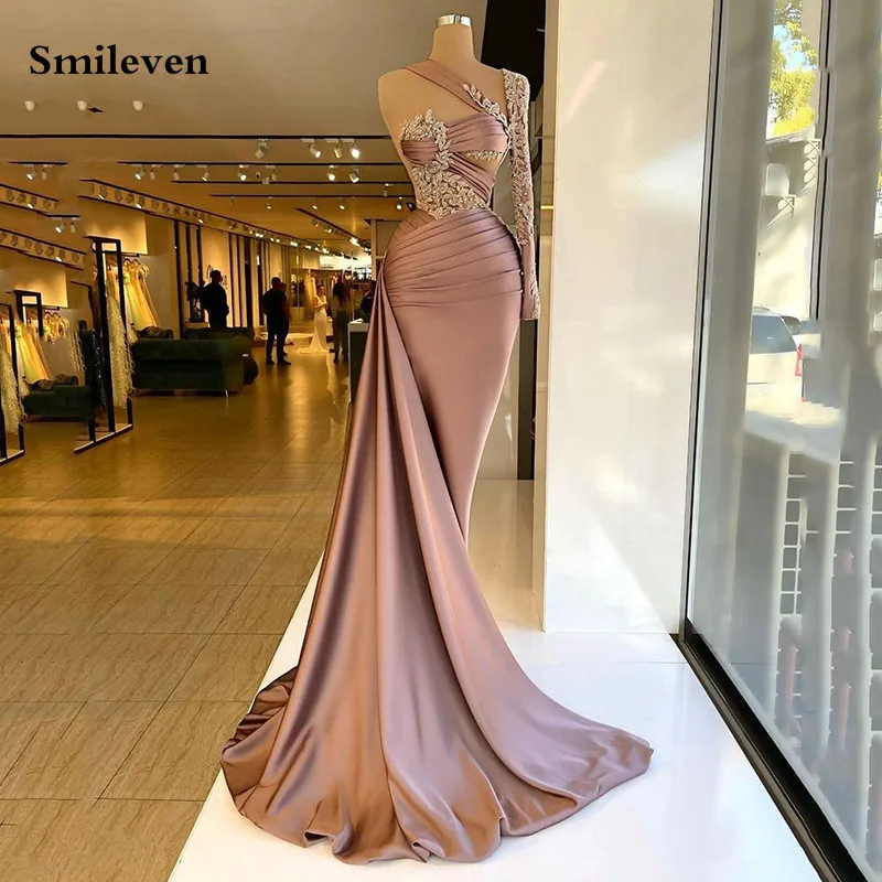 Роскошное официальное вечернее платье со стразами Smileven на одно плечо с объемным