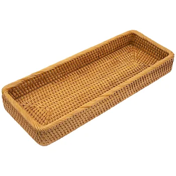 

Bathroom Vanity Tray Rattan Guest Towel Napkin Holder Wicker Paper Hand Towels Storage Dispenser Napkin Caddy
