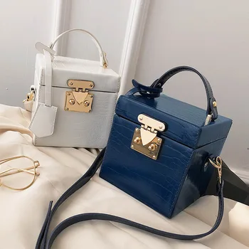 

Stone pattern Box Tote bag 2020 Fashion New High quality PU Leather Women's Designer Handbag Lock Shoulder Messenger Bag