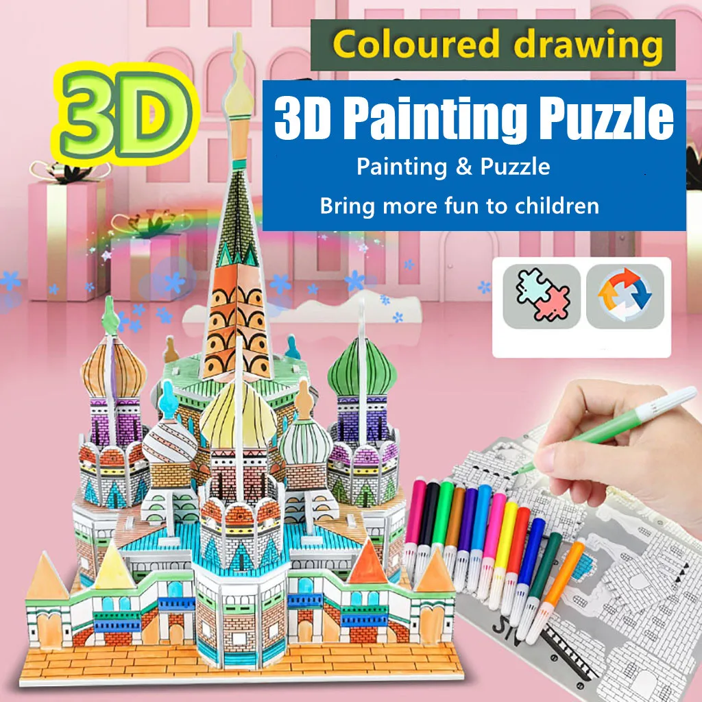 3D пазл для рисования пейзаж сделай сам граффити модель замка пазлы игрушки