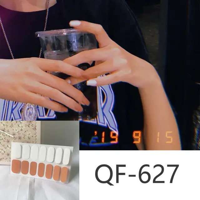 14tips/sheet Milk Heart Nail Wraps Polish Decals Strips Jump Cross Color Glitter 3D Adhesive Full Nail Art Stickers Matte Nails NO.19