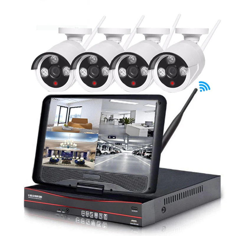 10 ''ЖК-дисплей Беспроводной Wi-Fi 4CH HD 2MP 1080P CCTV Системы NVR Kit P2P ИК Ночное Видение