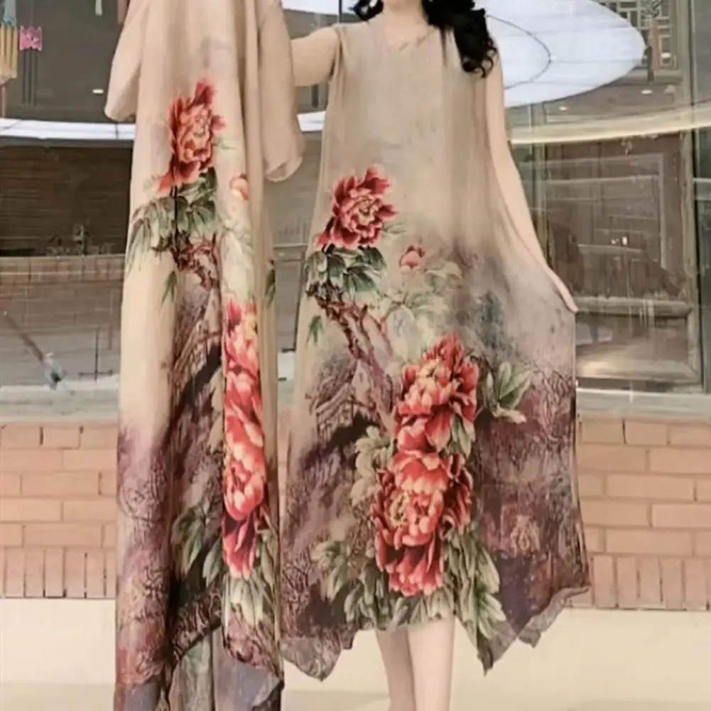 

Mother's Loose Printed Dresses Women Two-Piece Suit 2021 New Summer Long Dress Female Fashion Oversize 4XL Suit Dresses Lady
