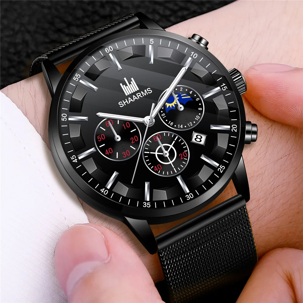 

Top New Men Luxury Watches Male Calendar Stainless Steel Mesh Casual Quartz Watch Relogio Masculino Men's Business Wristwatch