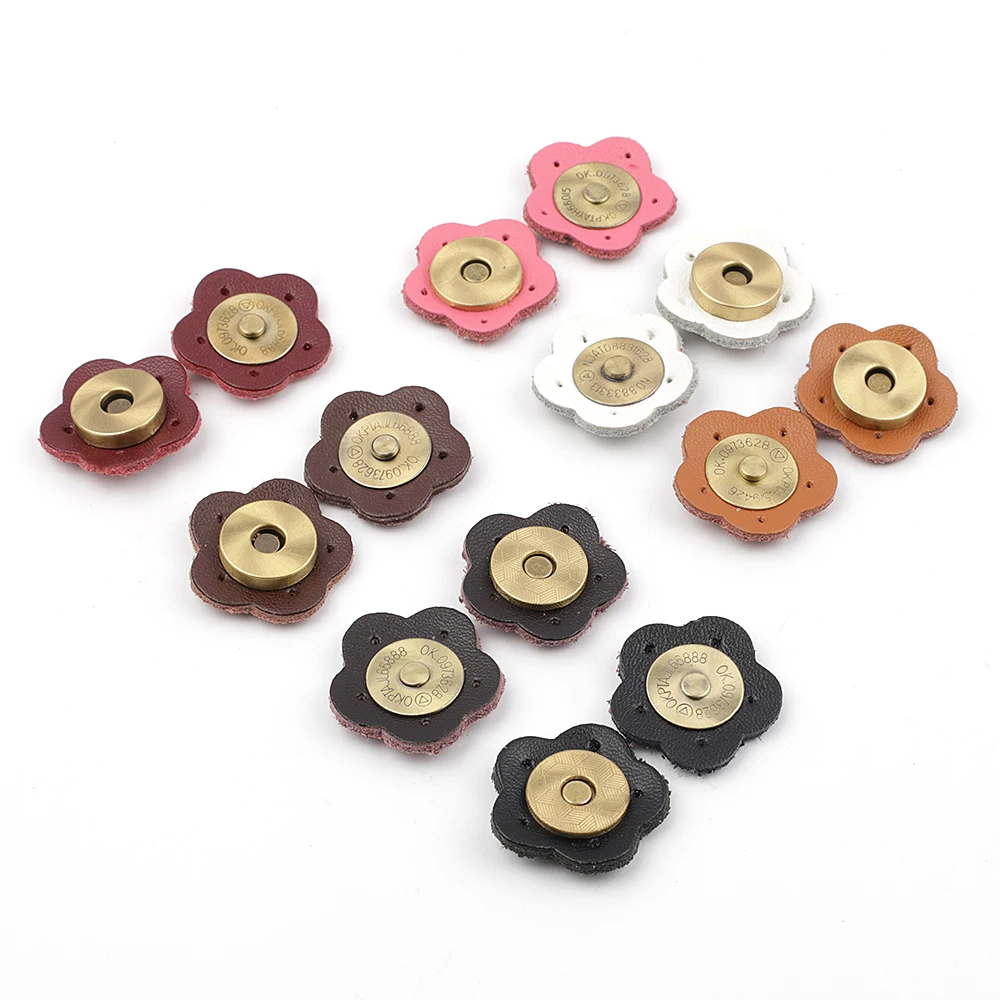 5Sets Bag Magic Buttons Leather Bag  Buckle Flower Handmade Wallet Card Pack Buckles with Holes for DIY Handbag Accessories