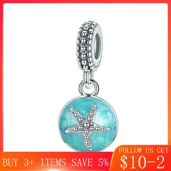 

CodeMonkey Summer Collection 925 Sterling Silver Clear CZ Starfish & Sea Green Enamel Pendant Charm fit Bracelet Jewelry C136