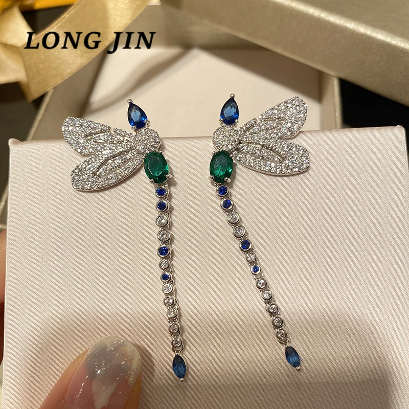 

Colorful dragonfly Zircon earring women's dress accessories retro dragonfly earring senior super fairy thin face earring jewelry