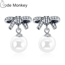 CodeMonkey Лидер продаж Бант Форма инкрустированные жемчужные серьги, из циркона для женщин Свадебные помолвки вечерние ювелирные изделия подарок E594