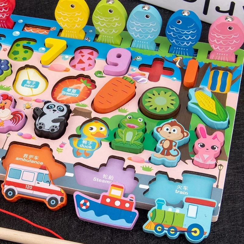 

Toy Counting Geometry Montessori Educational Wooden Toys Children Busy Board Math Fishing Children's Preschool math toys gift