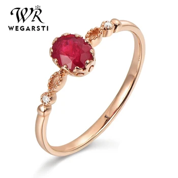 

WEGARSTI Rose Gold Bezel Setting Ellipse Exquisite Small Fresh Japanese Style Ruby Ring 925 Jewelry Rings For Women