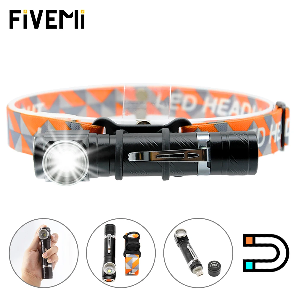2 in 1 USB Rechargeable Headlamp Headlight LED Flashlight Head Torch Portable 3-Mode Magnetic Work Light For Night Fishing | Лампы и