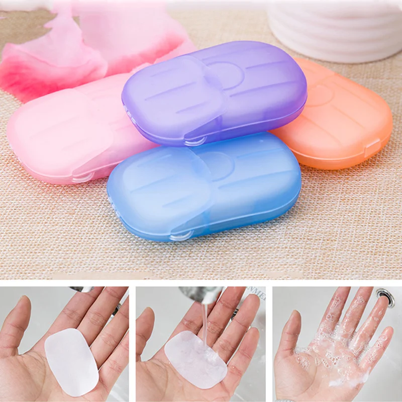 

20pcs/Boxes Convenient Washing Hand Bath Soap Flake Convenient Travel Portable Scented Slice Sheets Foaming Paper Random Color
