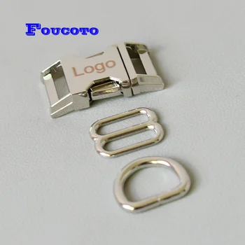 

20 sets engrave logo ID metal hardware side clasp buckle D ring slider 25mm straps for pet dog collar bags harness accessories