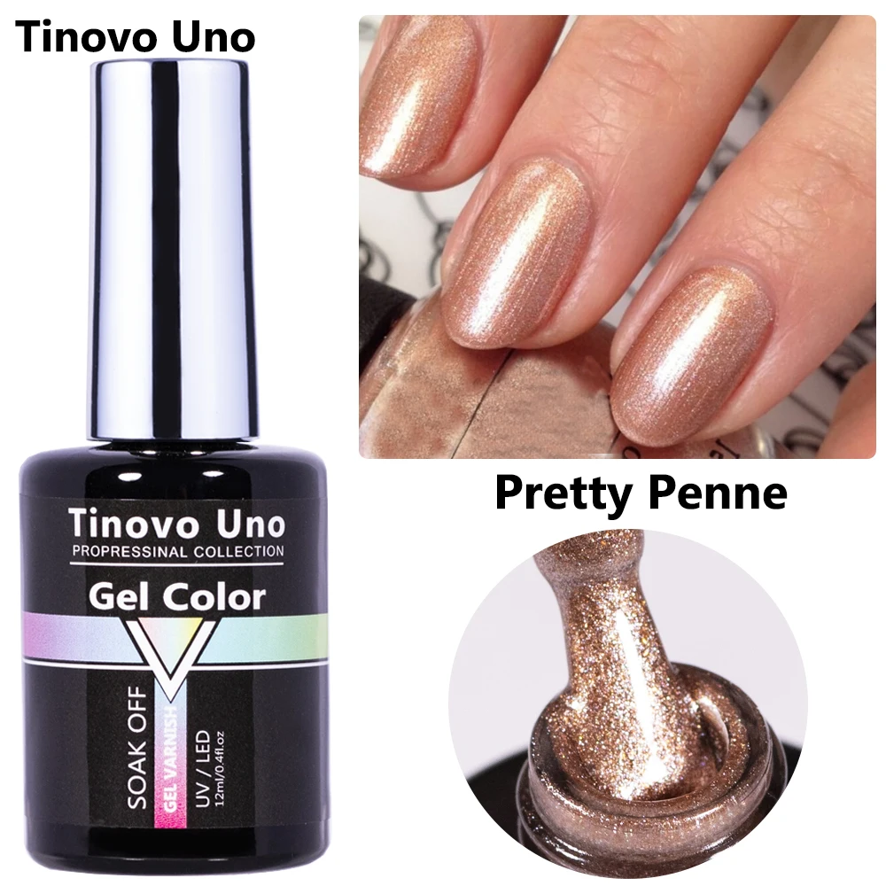 

Tinovo Uno Gel Nail Polish 12ml Gold Chrome Manicure Semi Permanent UV/LED Gellac Gel Varnish Nails Art Shimmer Pigment Lacquer