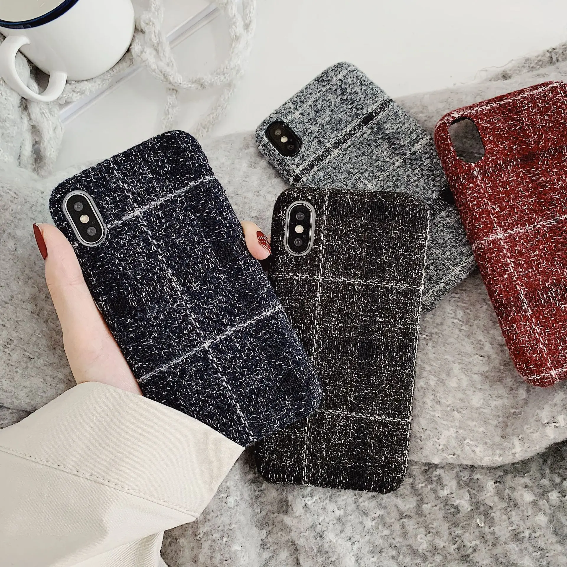Простой винтажный сетчатый зимний шерстяной чехол для телефона iPhone XR XS Max 6 6S 7 8 Plus