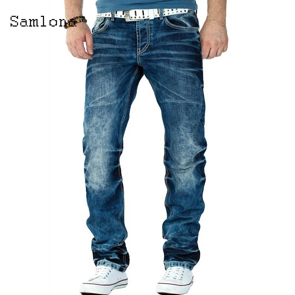 

Men Jeans Fashion England Style Denim Pant Male 2020 Autumn Bottoms Pants Male Denim Jeans Blue Straight Trousers Mens clothing