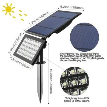 

50 Led Solar Garden Lamp Outdoor Adjustable & Auto on / off Security Lighting for Yard Garden Bright Lamp