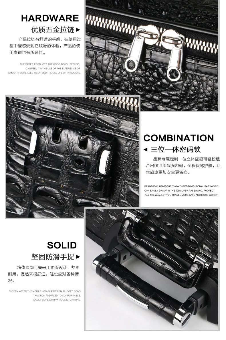 dongou men crocodile Pull rod box Universal wheel multi-function Genuine leather The luggage custom wholesale business