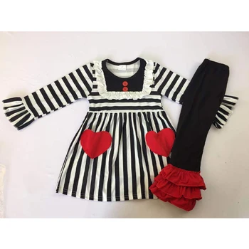 

Valentine's Day girls outfits long sleeve ruffle set with pocket boutique clothing