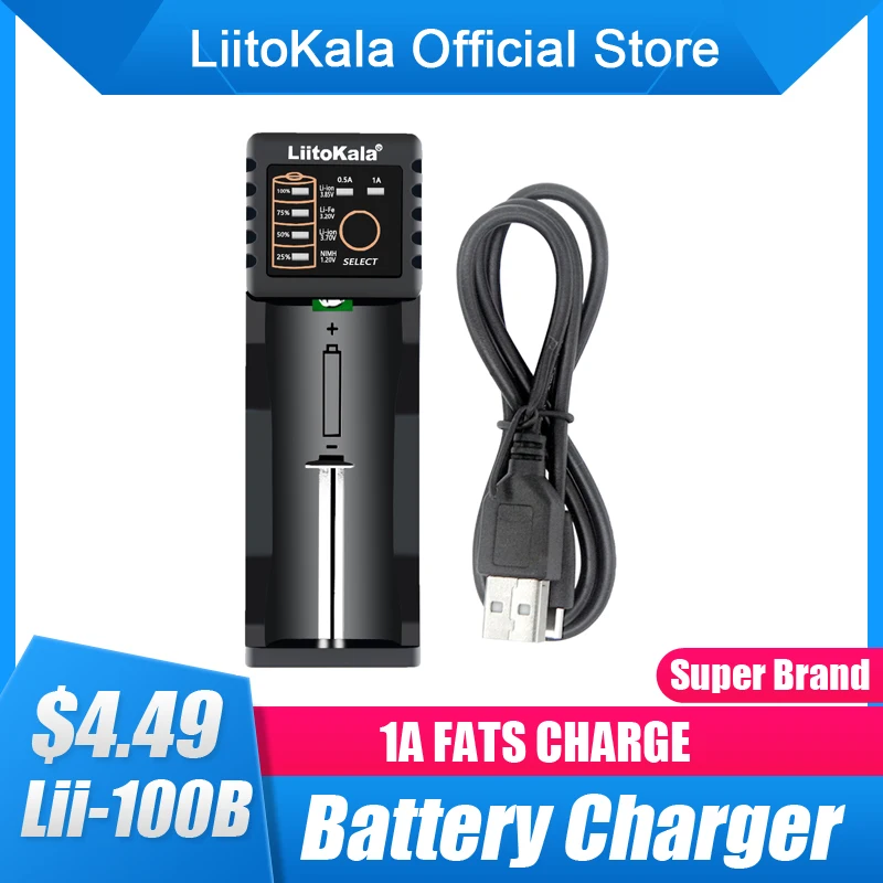 LiitoKala Lii-100B Lii-100 18650 Battery Charger For 26650 16340 RCR123 14500  LiFePO4 1.2V Ni-MH Ni-Cd smart charger