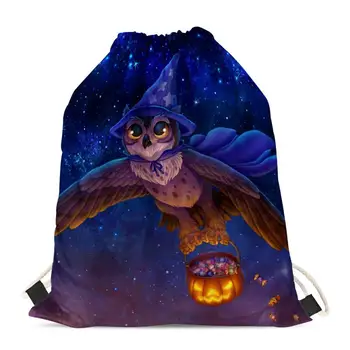 

HYCOOL 2020 Custom Drawstring Pouch Halloween Owl Pumpkin Print Unique Gift Bags Women Kids Drawstring Bag Small Fashion Gym Bag