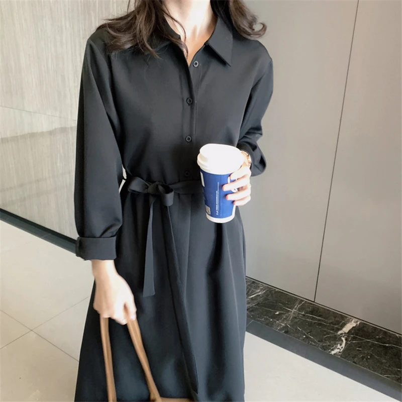 15 Women`s Coat Chiffon Dress Maternity Spring Autumn Lapel Long  Shirt Skirt Women Waist Slimming Coat Pregnancy Clothes