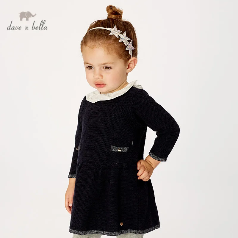 DB11855 dave bella/осеннее однотонное платье-свитер принцессы для маленьких девочек детское модное праздничное платье детская одежда в стиле «лолита»