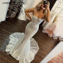 

LORIE Sexy Glitter Bodycon Mermaid Wedding Dresses Spaghetti Straps Shiny Backless Bridal Gowns Strapless Slim Prom Gown 2022