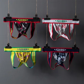 

4Pcs/lot Sexy Men Underwear Jockstrap Thong Men Under Wear Thongs G String Gay Men Lingerie Strings Tanga Bikini Ice Silk AD302