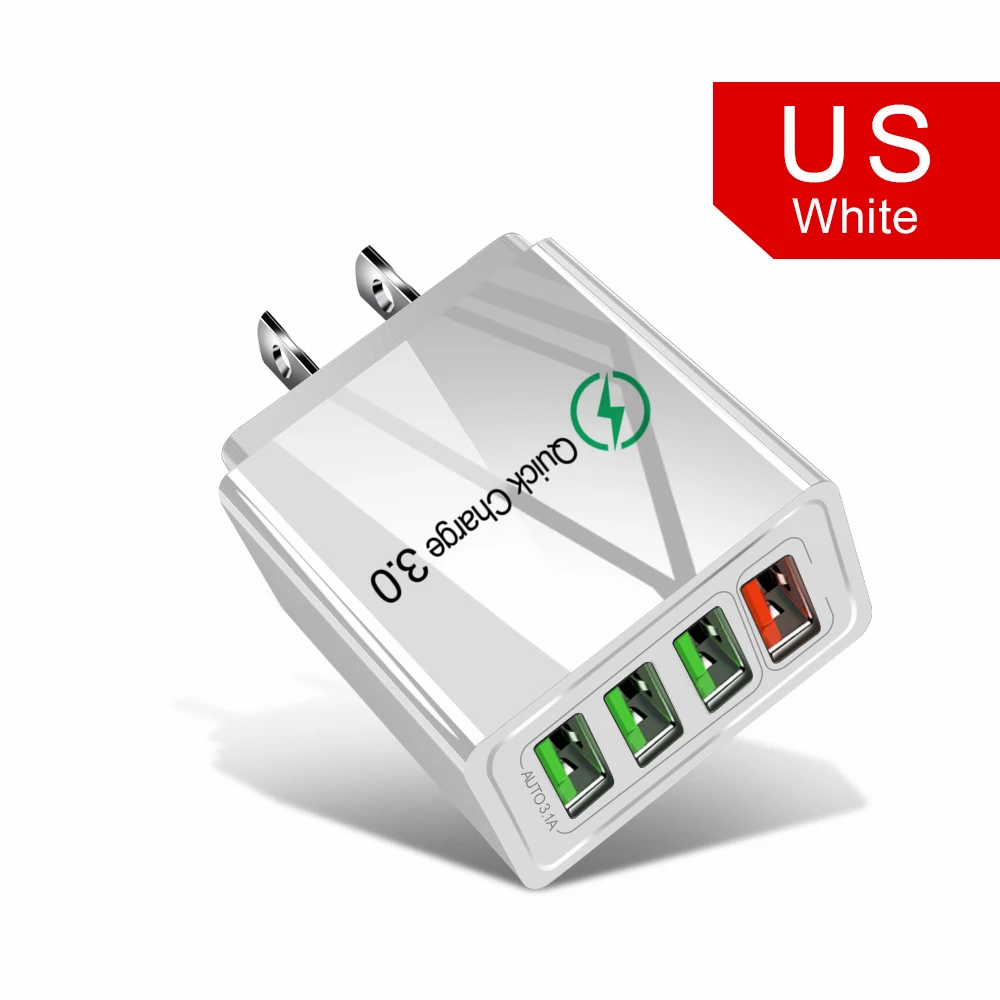 US White Charger 48 Вт Быстрая зарядка 3,0 USB зарядное устройство для телефона настенное 4 порта QC3.0+ 3 порта 5 в 3 А Быстрая Зарядка адаптер для iPhone X 7 samsung A50 Xiaomi - Тип штекера: US White Charger