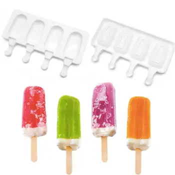 

Mini Silicone Popsicle Molds Ice Cream Makers Summer DIY 4 Cavity Oval Ice Cube Moulds Dessert Molds Frozen Tray Kitchen