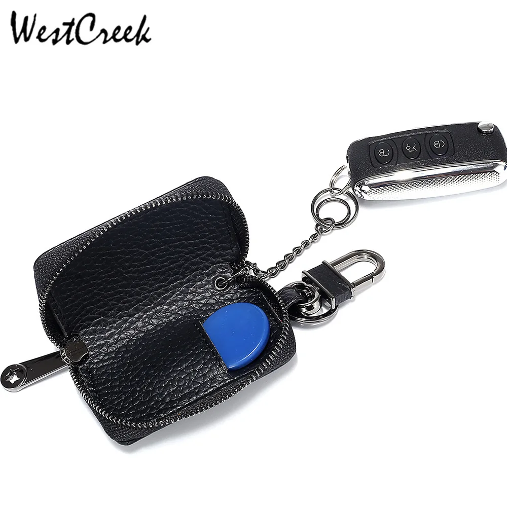 WESTCREEK Brand Genuine Leather Car Key Wallet Metal Zipper Organizer Keychain Housekeeper Cars Holder Chain | Багаж и сумки