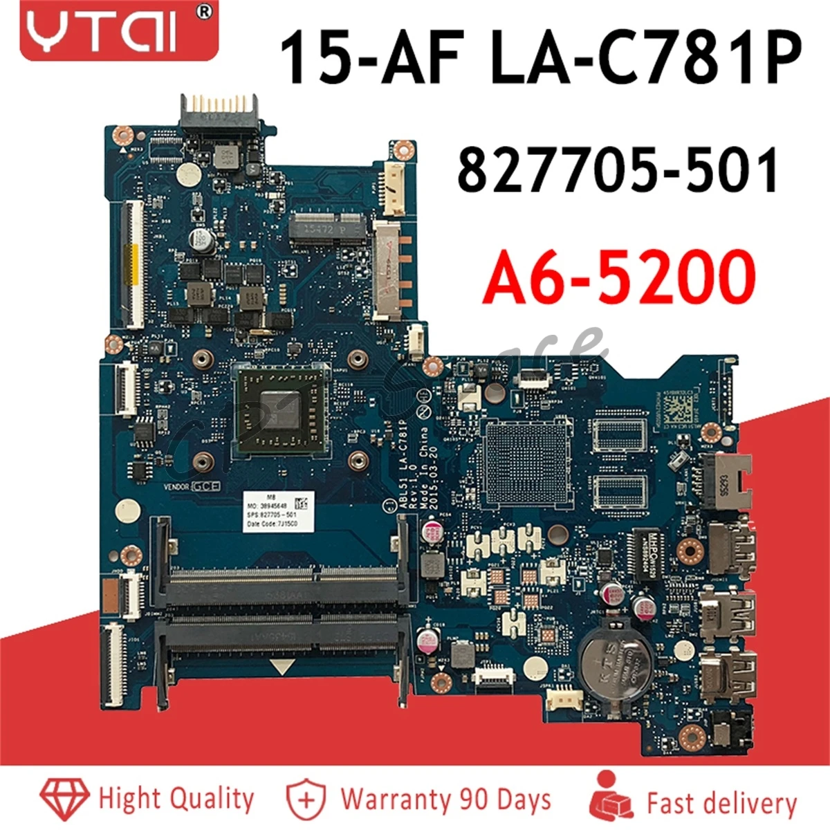 

LA-C781P 15-AF Motherboard 827705-001 For HP 15-AF 15Z-AF Laptop Motherboard 827705-601 827705-501 827705-001 CPU A6-5200