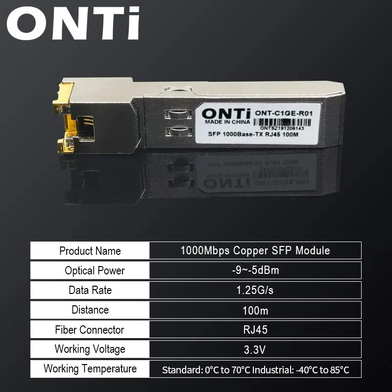 ONTi гигабитный RJ45 SFP модуль 1000 Мбит/с SFP медный RJ45 SFP модуль приемопередатчика совместимый для Cisco/Mikrotik Ethernet коммутатор