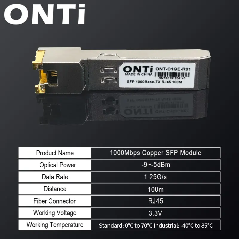ONTi Gigabit RJ45 SFP Module 1000Mbps SFP Copper RJ45 SFP Transceiver Module Compatible for Cisco Mikrotik 5