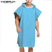 INCERUN однотонные мужские халаты быстросохнущие с капюшоном короткий рукав Пуловеры Женская пляжная одежда Дышащие халаты мужские плюс размер