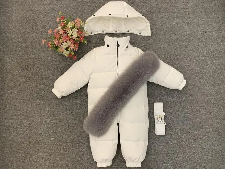 Luxury Large Real Fur Collar Infant Baby Snowsuit Thick Warm Down Rompers Hooded Toddler Boys Girls Jumpsuit One-pieces Ski Suit