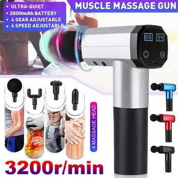 

3200RPM Fascia Guns 4 Heads 4 Gear Rechargeable LCD Digital Mute Massage Therapy Electric Warp Film Impact Deep Relax Vibration