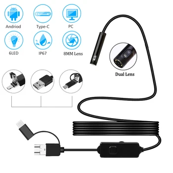 

3in1 Dual Lens Wifi Endoscope HD 720P/1080P USB OTG Snake Endoscope IP67 Waterproof 6LEDs Inspection Pipe Camera For Android/PC