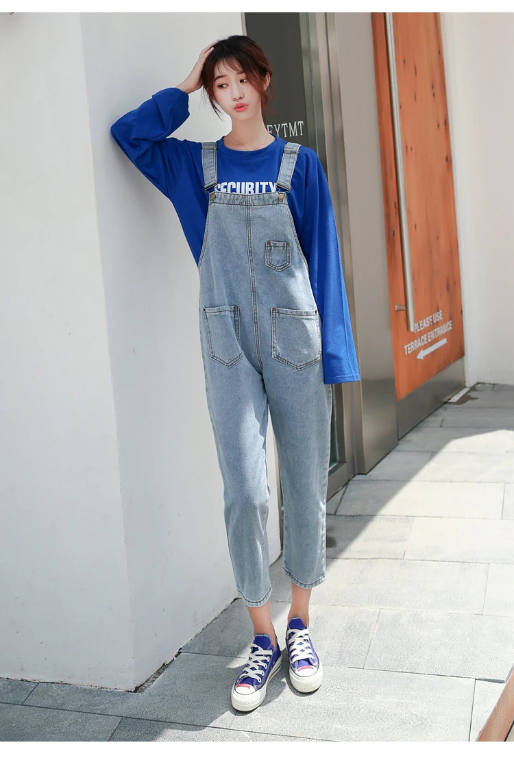 light blue Свободные винтажные джинсовые капри длиной 9/10, укороченные джинсы, комбинезон на лямках для женщин XS S M L XL 2XL 3XL - Цвет: light blue