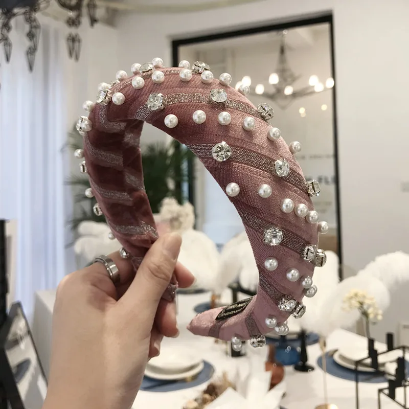 191027 pink Модные жемчужные стразы, губчатые бархатные резинки для волос для женщин, заколки для волос, аксессуары для волос для девушек, заколки для волос - Цвет: 191027 pink